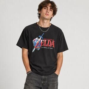 Nintendo Legend of Zelda Ocarina of Time Graphic T-Shirt Top Black Medium Grunge